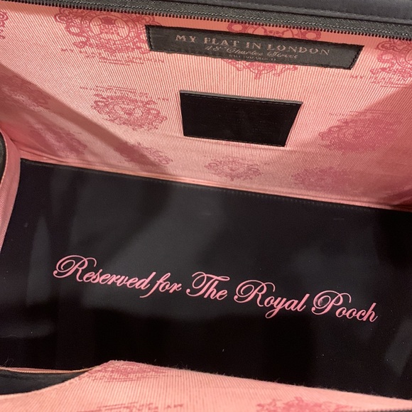 My Flat in London Dog Carrier Tote Purse Black Tan Pearls Fur Crystal Tiara - Picture 5 of 11